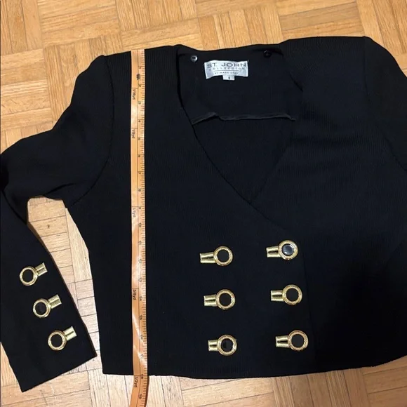 St.John collection Black Cropped Blazer with Gold Accents - Picture 4 of 16